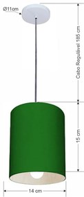 Lustre Pendente Cilíndrico Vivare Md-4200 Cúpula em Tecido 14x15cm - Bivolt - Verde-Folha - 110V/220V
