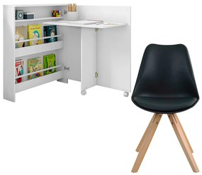 Conjunto Escrivaninha Ariana Dobrável Multifuncional e 1 Cadeira Neo Branca/Preta G46 G56 - Gran Belo