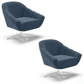 Kit 02 Poltronas GiratĂłria Giovana Suede Azul Marinho Base Cromada - D'Rossi