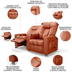 Poltrona Reclinável Para Cinema 2 Lugares Praddo FH9 PU Camel - Mpozen