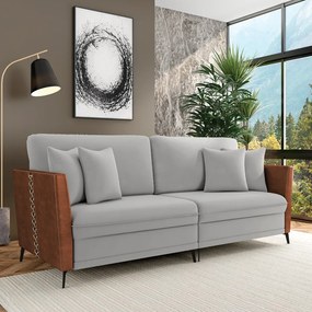 Sofá 2 Lugares Living 182cm Mondaí Sintético Marrom/Veludo K01 - D'Rossi - Cinza