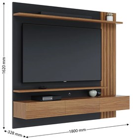 Painel TV 70 Pol 180cm Bancada Suspensa Ripado Luca C04 - D'Rossi - Noce Milano/Preto Fosco