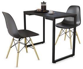 Mesa de Cozinha Industrial Porto Preto 90 cm com 02 Cadeiras Eiffel Preto - D'Rossi
