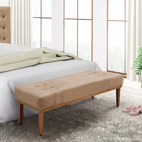 Divã Recamier Banco Base Madeira para Quarto Gênova 160cm Suede Bege S04 - D'Rossi