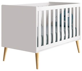 Berço Mini Cama Retrô Theo com Pé em Madeira Natural – Branco Fosco