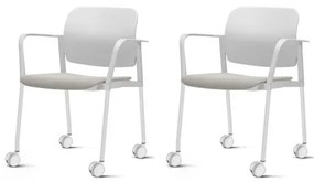 Kit 2 Cadeiras Leaf com Bracos Assento Estofado Branco Base Rodizio Branco - 57391 Sun House