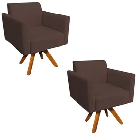 Kit 02 Poltronas GiratĂłria Marisa Suede Marrom Base Madeira MM30 D'Rossi