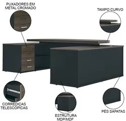 Mesa de Escritório Tamburato Presidente com Connect Charuto/Preto - Ar