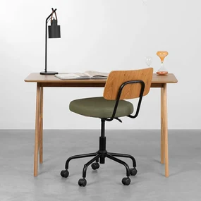 Kit Escrivaninha Petit Freijó com Cadeira de Escritório Cult Freijó e Verde Musgo - 1,18m - Escrivaninha Petit 1,18m Natural com Cadeira de Escritório Cult Freijó/Verde Musgo