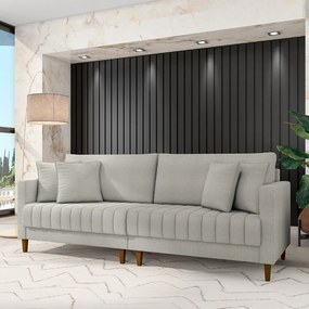 Sofá Living Decorativo Hamburgo Bipartido 2 Lugares 216cm com Almofadas Pés em Madeira Bouclê Cinza G33 - Gran Belo