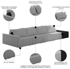 Sofá Ilha Modular Living com Puff 432cm Georgia Z08 Boucle Grafite/Pre