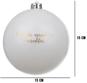Bolinha Decorativa de Natal com Frase Celebrar Branco 15x15cm F04 - D'Rossi