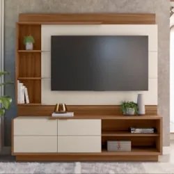 Estante Painel Para TV 60 Pol 180cm Atlas L06 Jatobá/Off White - Mpoze