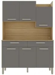 Armário de Cozinha Compacta 132cm Stella Plus Freijó/Gris Z06 - Mpozen