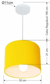 Lustre Pendente Cilíndrico Vivare Md-4054 Cúpula em Tecido 30x21cm - Bivolt - Amarelo - 110V/220V