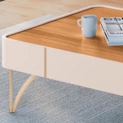 Mesa de Centro Para Sala Pés de Aço Cadenza Off/Cinamomo - HB Móveis