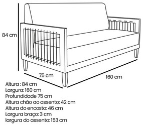 Sofá 2 Lugares Base de Madeira Mariana 160 cm Linho Cinza S04 - D'Rossi