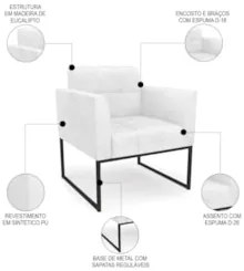 Sofá Namoradeira e 2 Poltronas Base Industrial Preto Ana Sintético PU