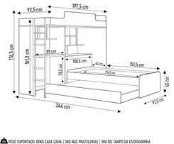 Beliche Solteiro com Cama Auxiliar e Office Concept S01 Grafite/Jatobá