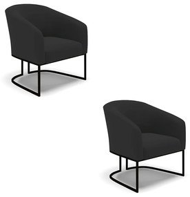 Poltrona Decorativa Industrial Preto Kit 2 Stella Veludo D03 - D'Rossi - Preto