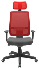 Cadeira Office Brizza Tela Vermelha Com Encosto Assento Poliester Cinza Autocompensador Base Standard 126cm - 63371 Sun House