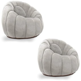 Kit 02 Poltronas Decorativa Orgânica para Sala Cloud Bouclê Cinza Claro E03 - D'Rossi