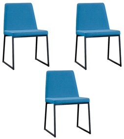 Kit 3 Cadeiras de Jantar Decorativa Base Aço Preto Javé Linho Azul Jeans  G17 - Gran Belo