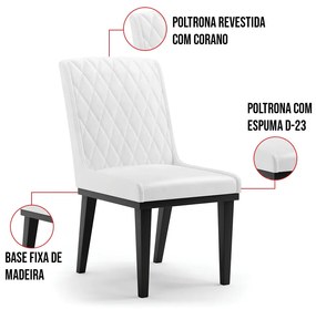 Cadeira Sala de Jantar Base Madeira Preto Sofia Sintético PU D03 - D'Rossi - Branco