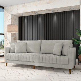 Sofá Living Decorativo Hamburgo 2 Lugares 196cm com Almofadas Pés em Madeira Bouclê Cinza G33 - Gran Belo