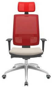 Cadeira Office Brizza Tela Vermelha Com Encosto Assento Vinil Bege Autocompensador 126cm - 63095 Sun House