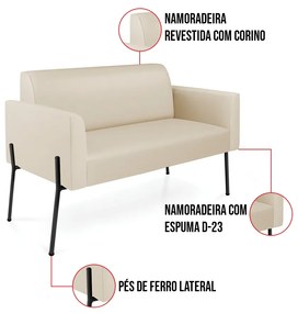 Sofá Namoradeira e 2 Poltronas Pé de Ferro Preto Marisa Corino D03 - D'Rossi - Bege