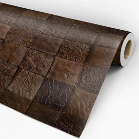 Papel de parede adesivo madeira cubos marrom escuro