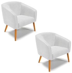 Poltrona Decorativa Pé Palito Castanho kit 2 Stella Sintético PU Branco D03 - D'Rossi