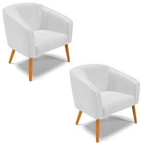 Poltrona Decorativa Pé Palito Castanho kit 2 Stella Sintético PU Branco D03 - D'Rossi