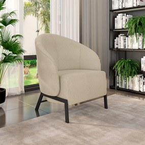 Kit 2 Poltronas Decorativa Sala de Estar Kenya Pés em Ferro Bouclê Preto/Bege G33 - Gran Belo