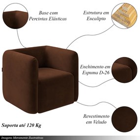 Kit 2 Poltronas Decorativas Sala de Estar Trinidad Base Fixa Veludo Marrom G33 - Gran Belo