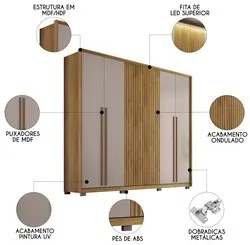 Guarda Roupa Casal 6 Portas 4 Gavetas 268cm Meyer Buriti/Fendi - Caemm