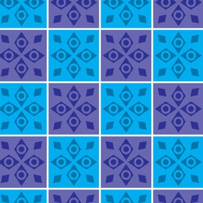 Adesivo de parede geométrico azul e roxo