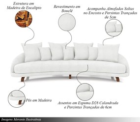 Sofá Living 3 Lugares 265cm Pés Madeira Morales com Almofadas Bouclê Off White G52 - Gran Belo