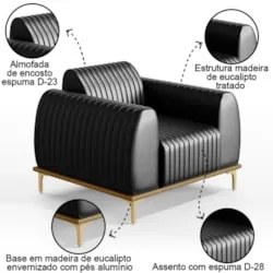 Poltrona Decorativa Base Gold Molino D06 PU B-159 Preto - Mpozenato