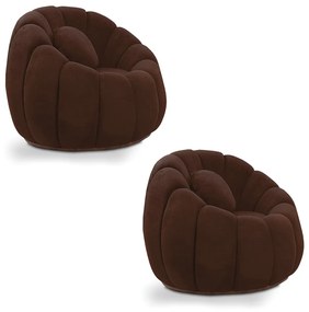 Kit 02 Poltronas Decorativa Orgânica para Sala Cloud Bouclê E03 - D'Rossi - Marrom