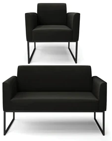 Sofá Namoradeira com Poltrona Base Industrial Preto Marisa Suede Preto D03 - D'Rossi