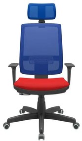 Cadeira Office Brizza Tela Azul Com Encosto Assento Aero Vermelho RelaxPlax Base Standard 126cm - 63648 Sun House