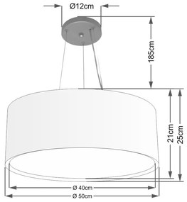 Lustre Pendente Cilíndrico Duplo Vivare Md-4124 Cúpula em Tecido 50x25cm - Bivolt