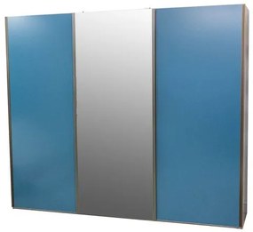 Roupeiro Veneto 3 Portas MDF cor Olmo e Azul com 1 Porta Espelhada 275 cm - 73029 Sun House