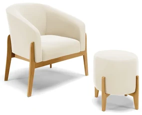 Poltrona com Puff Base de Madeira Stella Veludo D03 - D'Rossi - Bege