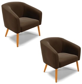 Poltrona Decorativa Pé Palito Castanho kit 2 Stella Suede D03 - D'Rossi - Marrom