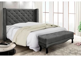 Cabeceira Cama Box Solteiro 90cm e Recamier Vicenza Suede Cinza S04 - D'Rossi