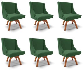Kit 6 Cadeiras Decorativas Sala de Jantar Base Giratória de Madeira Firenze Veludo Verde/Natural G19 - Gran Belo