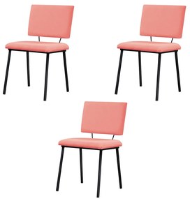 Kit 3 Cadeiras Decorativas Sala de Jantar Fennel Linho Coral G17 - Gran Belo
